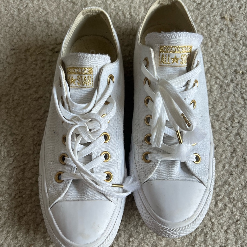 White and Gold Ankle Converse
